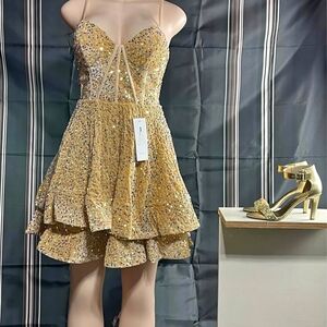 Elegant Gold Sequin Mini Dress